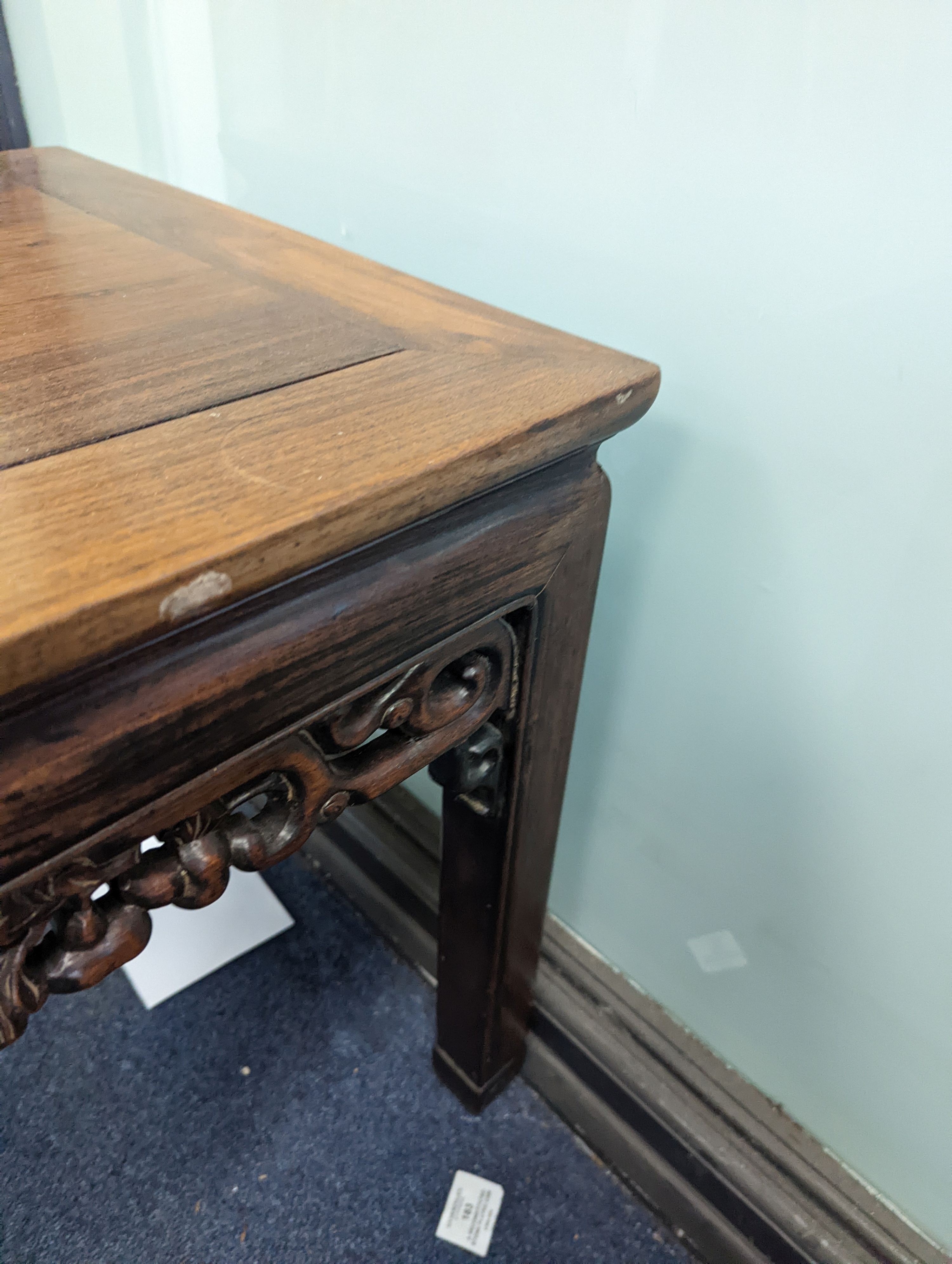 A pair of Chinese hardwood square top tables, 48cm, height 51cm